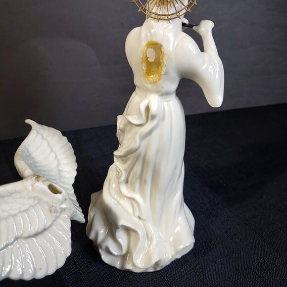 FLAWED White Porcelain Flute Playing Angel Figurine 8" - Picture 4 of 10